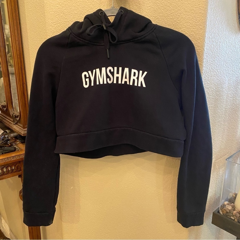 Gymshark Black Spell Out Cropped Hoodie Sweatshirt Size Small